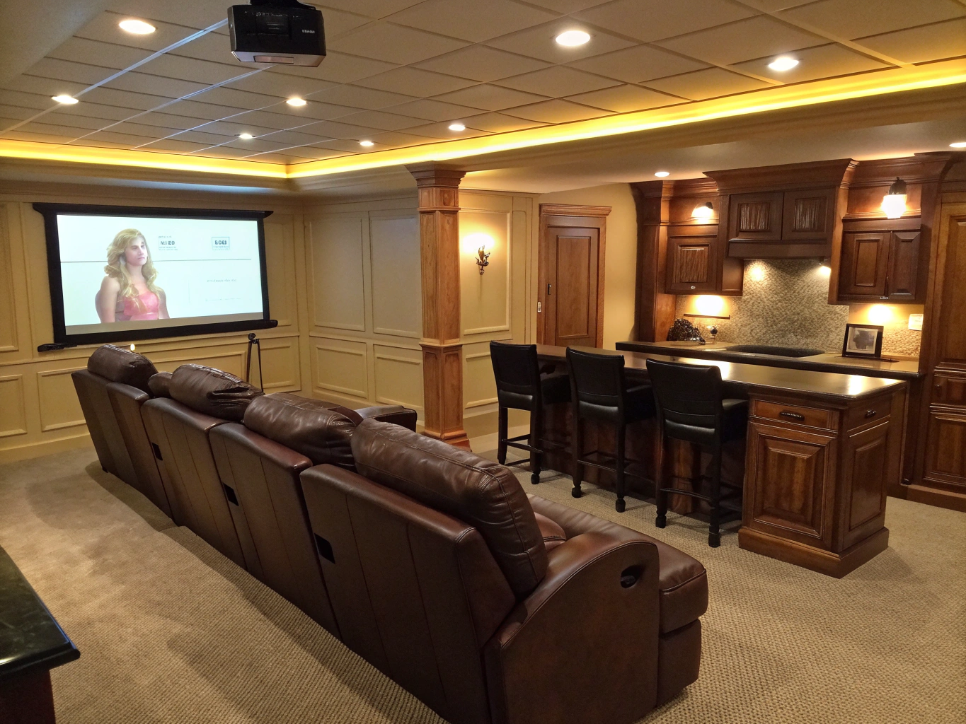 Finished luxury basement entertainment space in Marietta, GA