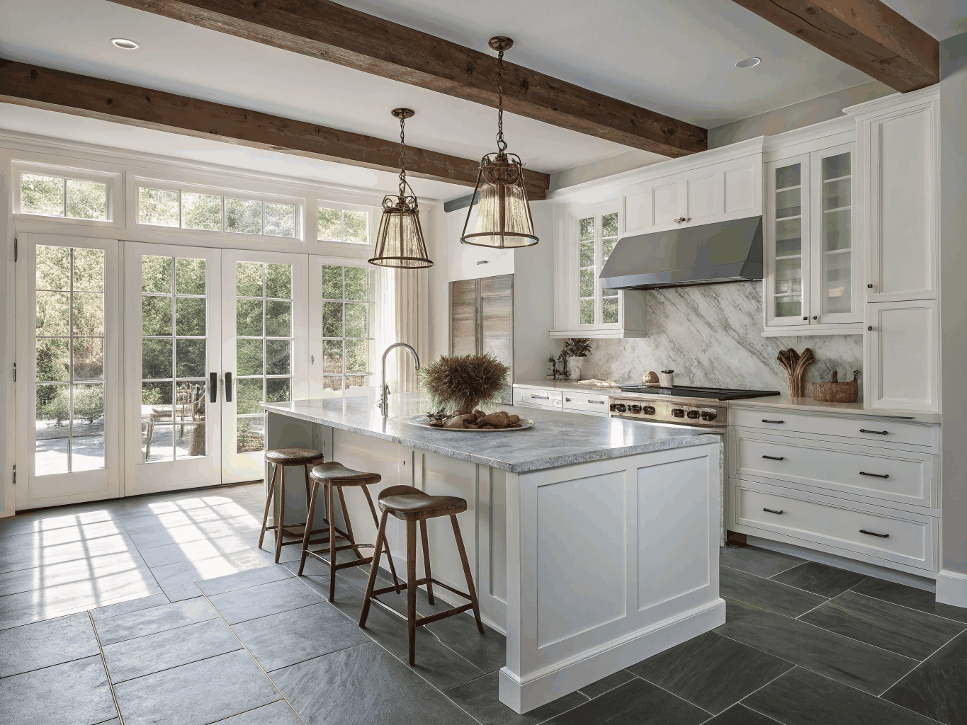 Renovated kitchen in Marietta, GA with shaker cabinets and quartz countertops