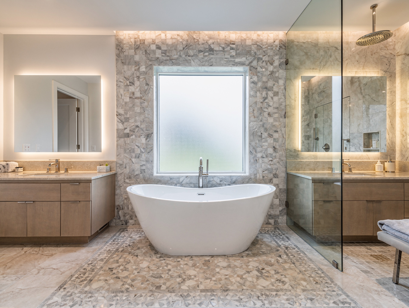 Master bathroom remodel in Marietta GA with freestanding tub and walk-in shower