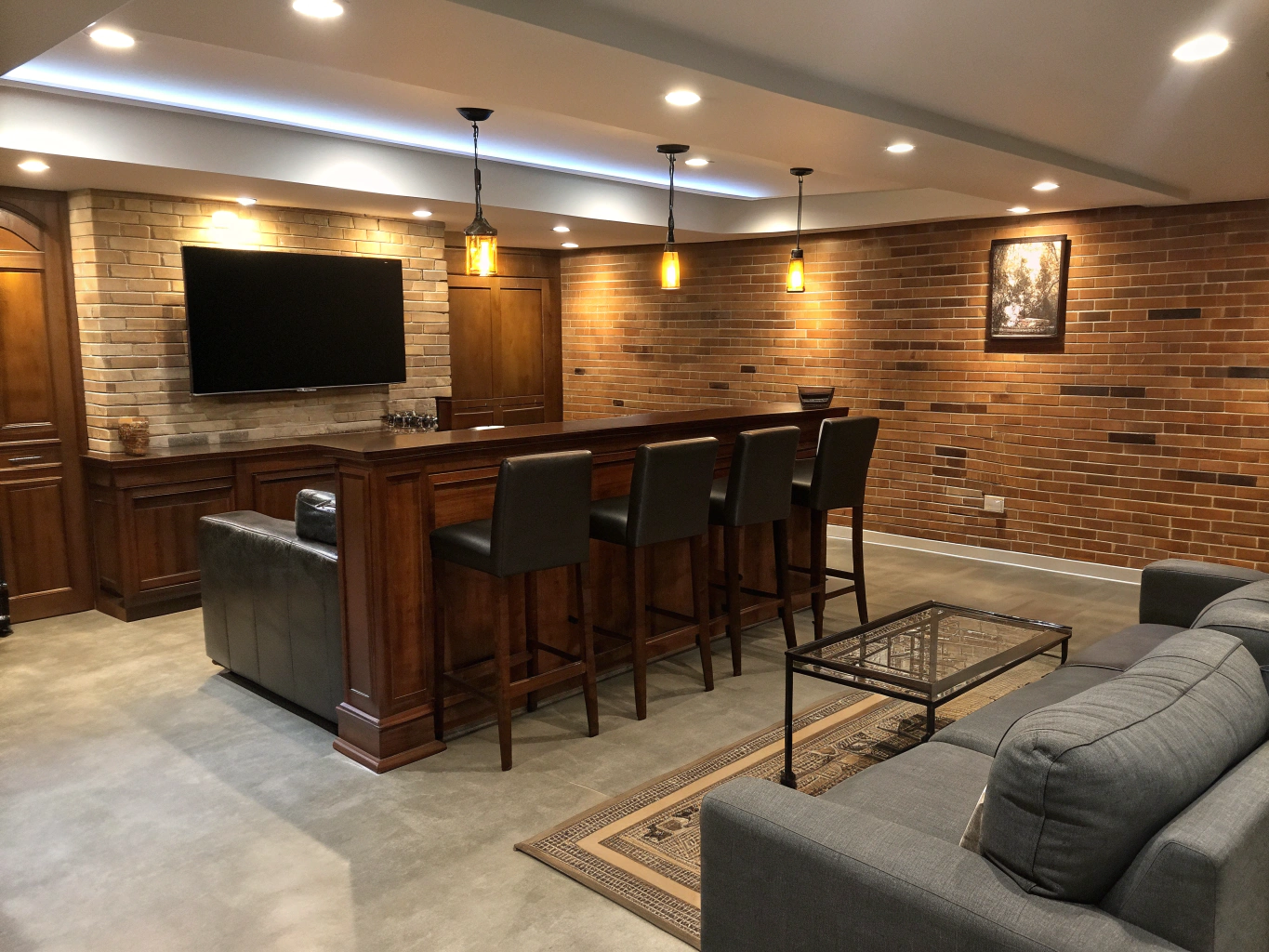 Finished basement and bar concept in Chimney Springs, Marietta GA